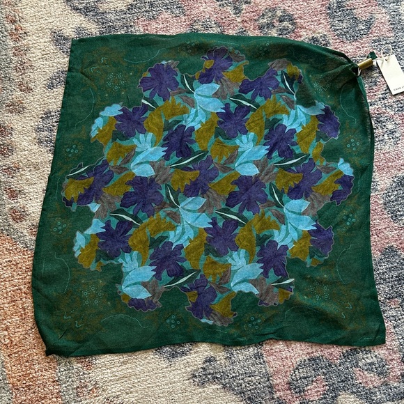 Chan Luu Accessories - Chan Luu Green Scarf with Gold and Purple Floral design